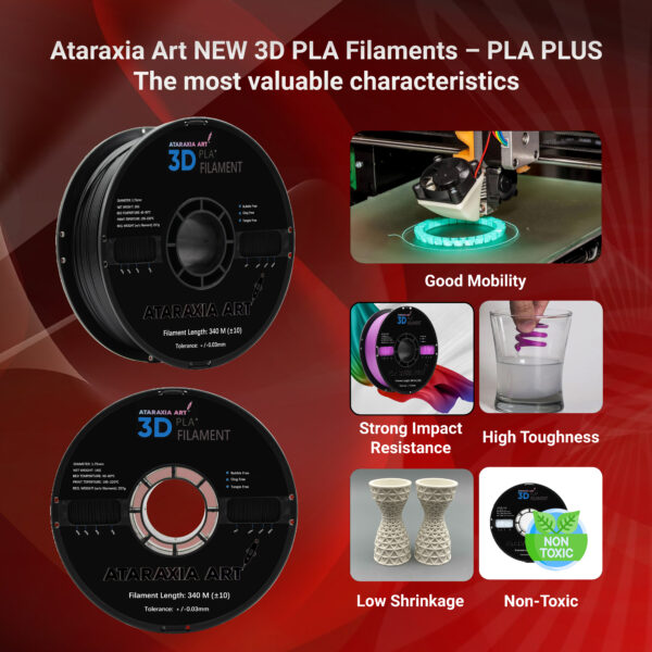 ATARAXIA ART Red PLA Plus Filament 1.75mm, 1kg/2.2lb Premium winded Spool,  Dimensional Accuracy ± 0.03mm, Include Filament Storage Bag, Pantone Match  • Ataraxiaart