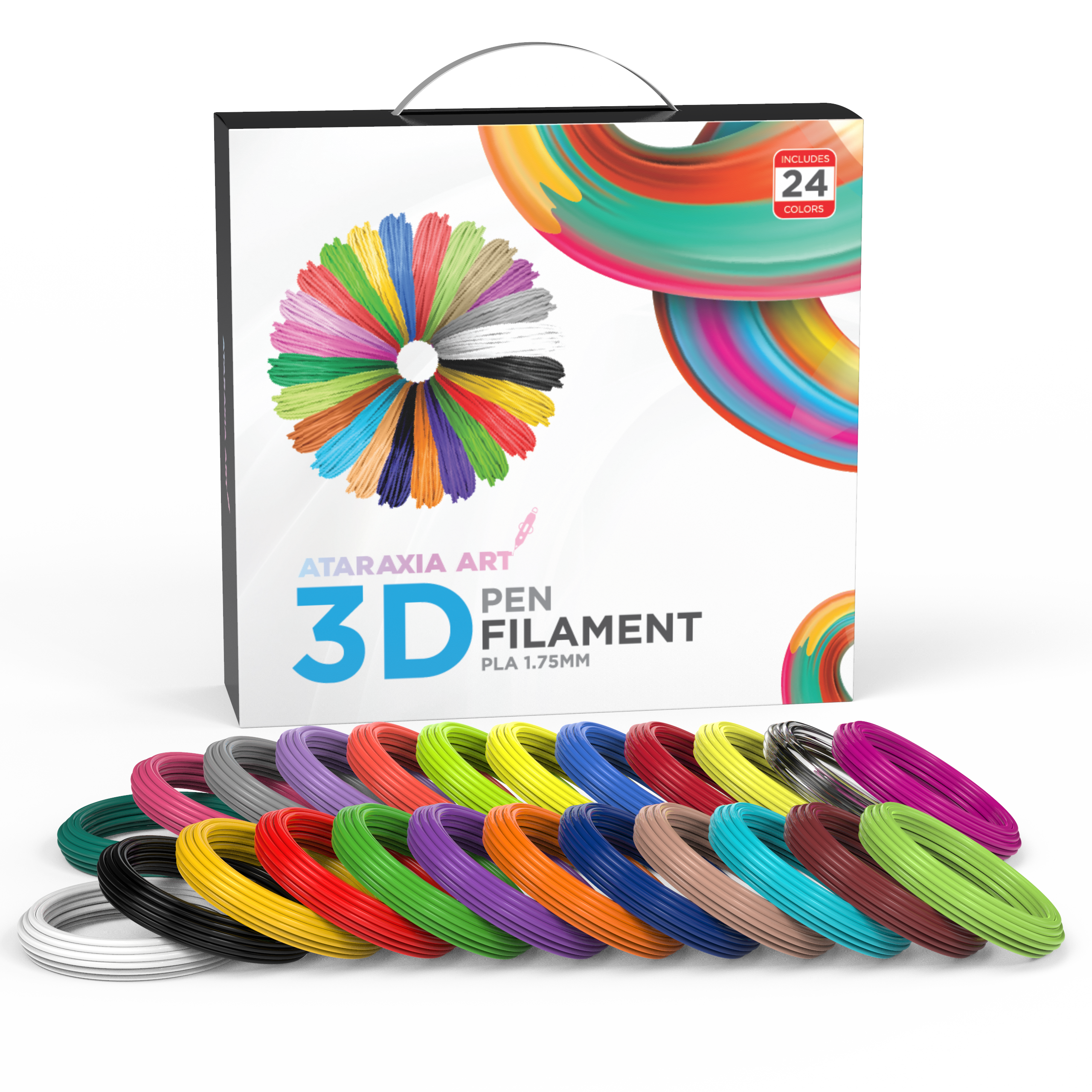 ATARAXIA ART 24 Colors 3D Pen PLA Filament Refills 1.75mm, Each 10m/33ft  Total 782ft, 4 Fluorescent & 4 Translucent Color, Kids Safe 3D Printer & Pen  • Ataraxiaart