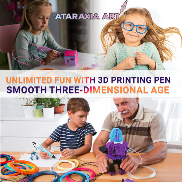 ATARAXIA ART 3D Pen PLA Filament Refills 1.75mm, 24 Colors (Each 33 feet  Total 782 Feet) + 4 Fluorescent & 4 Translucent Color, Kids Safe Refill