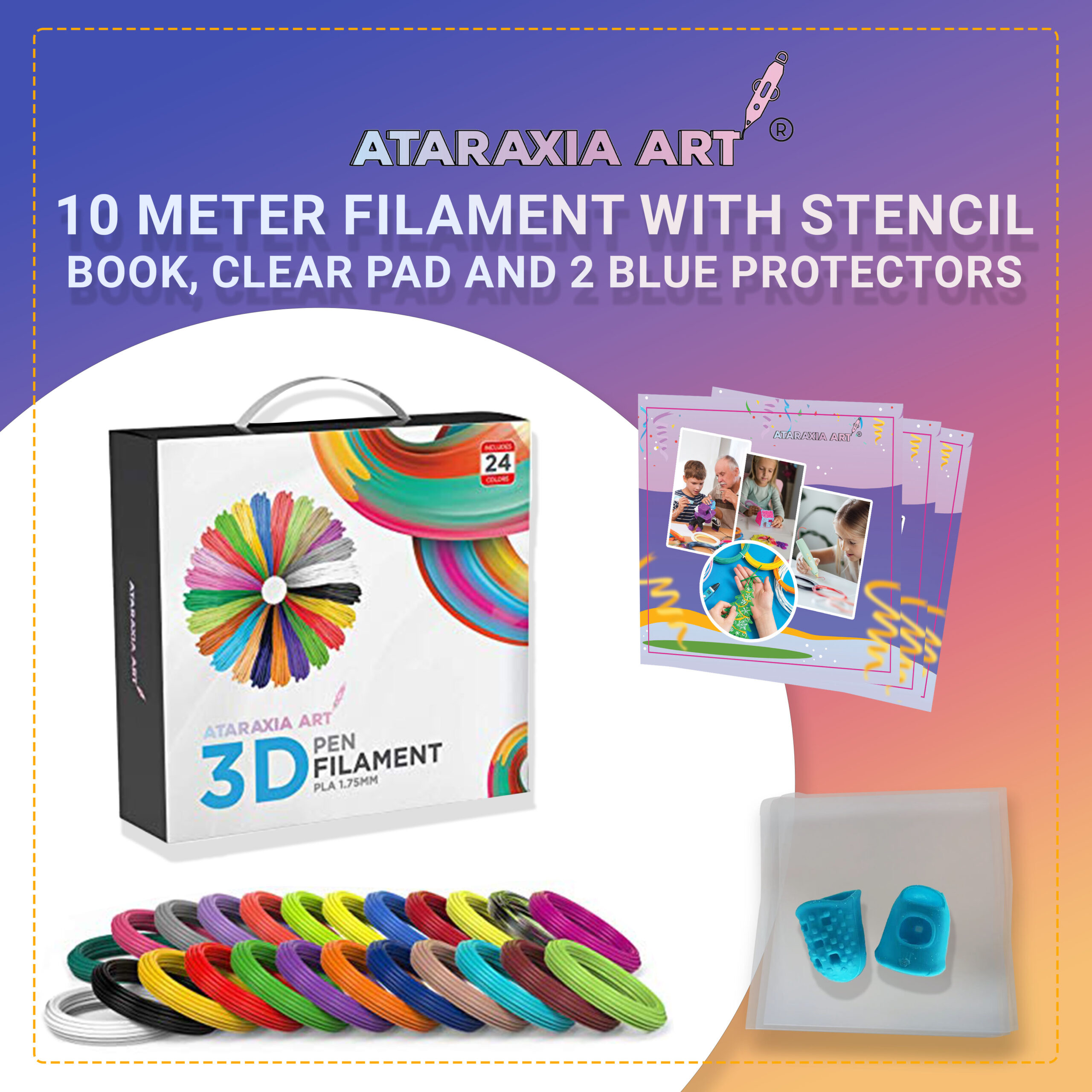  ATARAXIA ART 3D Pen Silk Filament Refills 24 Colors,Each Color  10m/33feet Total 782Ft,4 Fluorescent & 4 Translucent Colors,Kids Safe,Shiny  1.75mm Silk PLA Compatible with 3D Printer & mat,10 Meter : Industrial