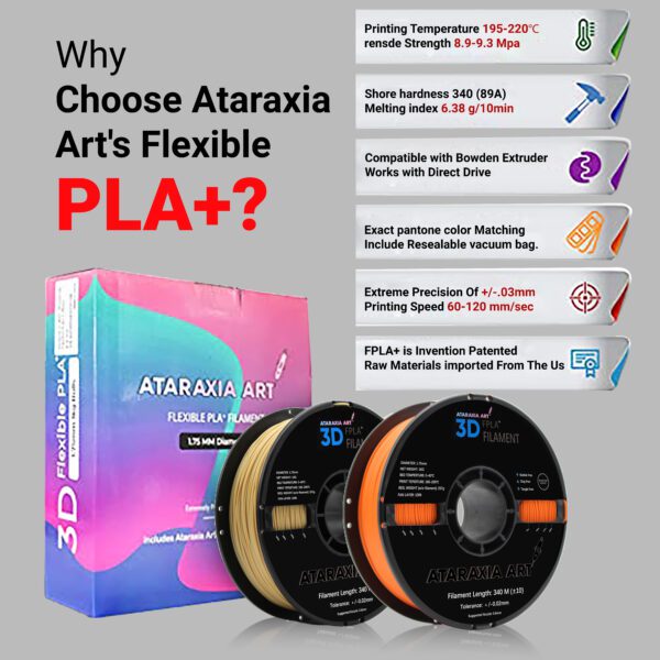 ATARAXIA ART Flexible PLA Filament 1.75mm,1Kg/2.2lb Spool 5X Long Stretch,89A Shore Hardness,Pantone Match Color,With Filament Storage Bags,FPLA Black - Image 9