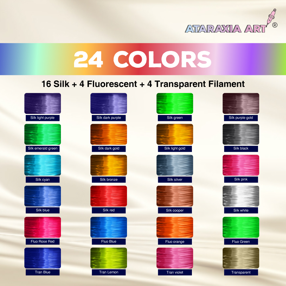 ATARAXIA ART 3D Pen Filament Refills, PLA 1.75mm, 24 Colors,394